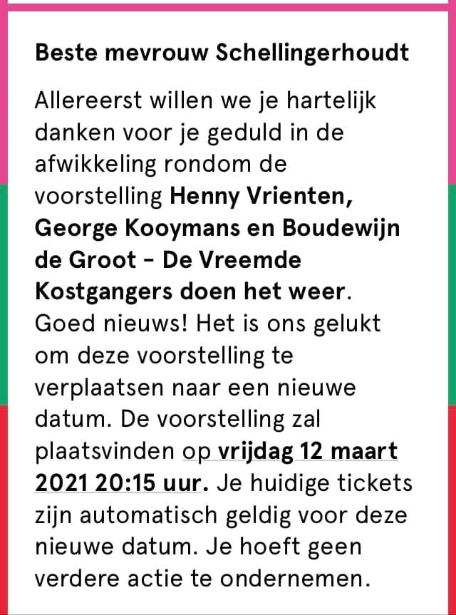 2020-03-15 Vreemde Kostgangers postponed Leiden show info